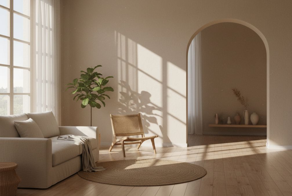 Minimalist Interior with Arched Doorway